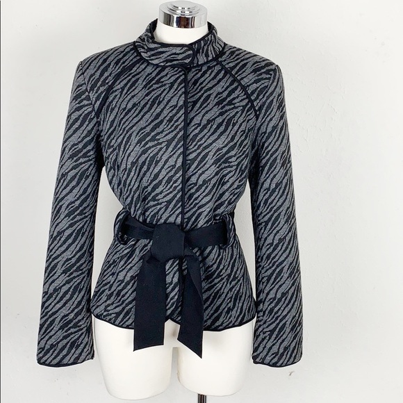 Sandro Sportswear Black Belted Zebra Print Jacket